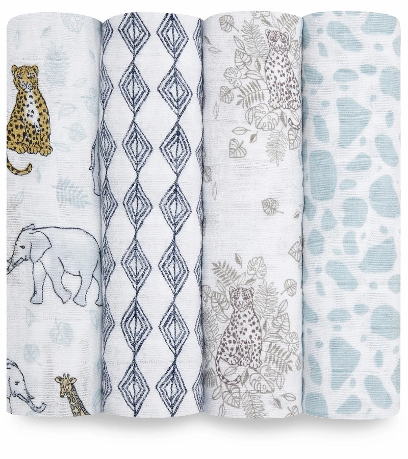 Aden + Anais Classic Swaddle Wraps, 4 Pack - Jungle 2 Aden + Anais Classic Swaddle Wraps, 4 Pack - Jungle - Image 2