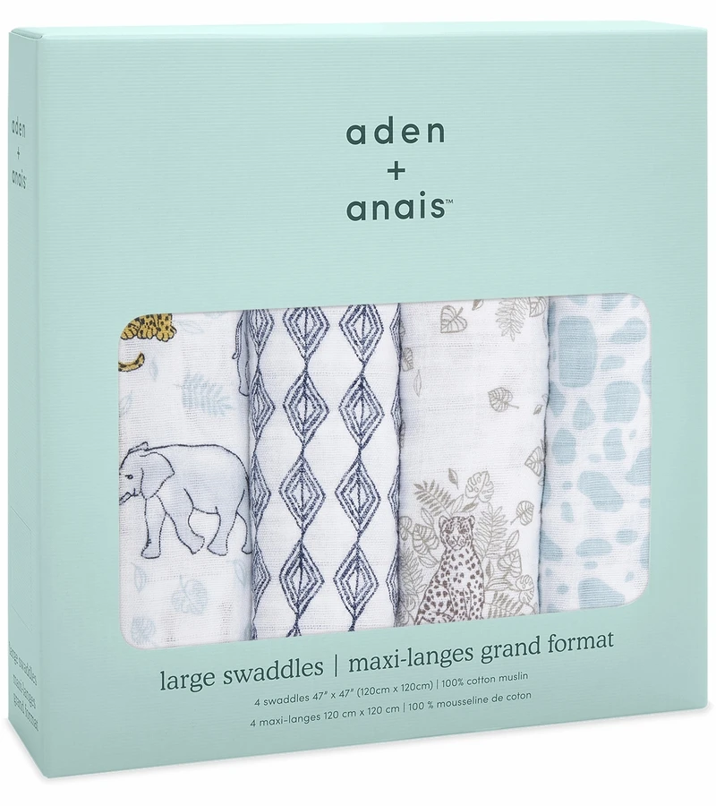 Aden + Anais Classic Swaddle Wraps, 4 Pack - Jungle 3 Aden + Anais Classic Swaddle Wraps, 4 Pack - Jungle - Image 3