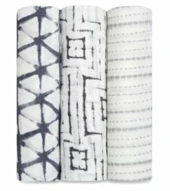 Aden + Anais Silky Soft Swaddles, 3 Pack - Pebble Shibori