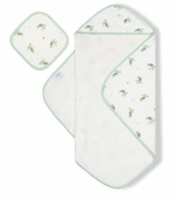 Bamboo Little Hooded Baby Towel & Washcloth Set - Turtle
