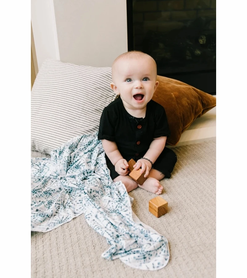 Copper Pearl Knit Swaddle Blanket - Indigo 7 Copper Pearl Knit Swaddle Blanket - Indigo - Image 7