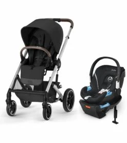Cybex Balios S Lux 2 Stroller + Aton 2 SensorSafe Travel System Bundle - Silver Frame / Moon Black / Lavastone Black