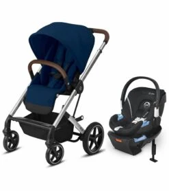 Cybex Balios S Lux Full Size Stroller + Aton 2 SensorSafe Travel System Bundle - Navy Blue / Lavastone Black
