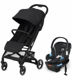 Cybex Beezy Compact Stroller + Aton 2 SensorSafe Travel System Bundle - Deep Black / Lavastone Black