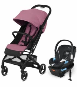 Cybex Beezy Compact Stroller + Aton 2 SensorSafe Travel System Bundle - Magnolia Pink / Lavastone Black