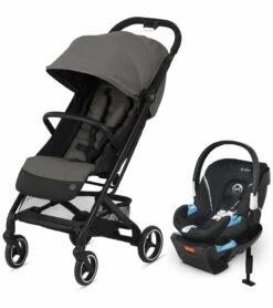 Cybex Beezy Compact Stroller + Aton 2 SensorSafe Travel System Bundle - Soho Grey / Lavastone Black