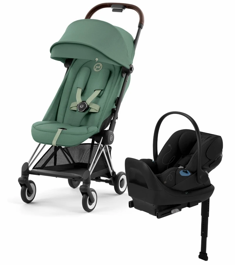 Cybex COYA Compact Stroller + Cloud G Lux SensorSafe Travel System Bundle - Chrome / Leaf Green / Moon Black 1 Cybex COYA Compact Stroller + Cloud G Lux SensorSafe Travel System Bundle - Chrome / Leaf Green / Moon Black