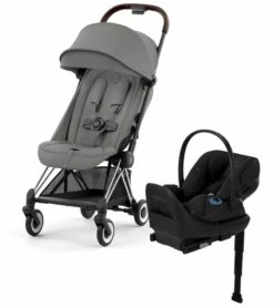 Cybex COYA Compact Stroller + Cloud G Lux SensorSafe Travel System Bundle - Chrome / Mirage Grey / Moon Black