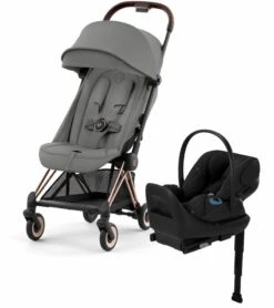 Cybex COYA Compact Stroller + Cloud G Lux SensorSafe Travel System Bundle - Rose Gold / Mirage Grey / Moon Black