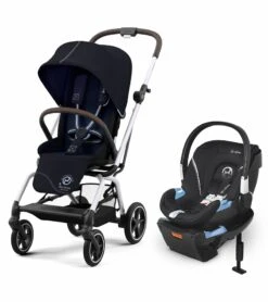 Cybex Eezy S Twist +2 V2 Stroller + Aton 2 Sensorsafe Travel System Bundle - Ocean Blue / Lavastone Black