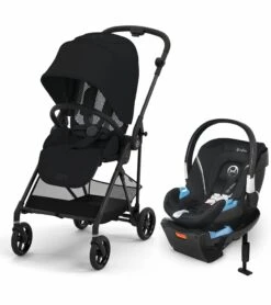 Cybex Melio Carbon 3 Stroller + Aton 2 SensorSafe Travel System Bundle - Moon Black / Lavastone Black