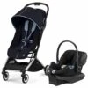 Cybex Orfeo Compact Stroller + Aton G SensorSafe Travel System Bundle - Ocean Blue / Moon Black