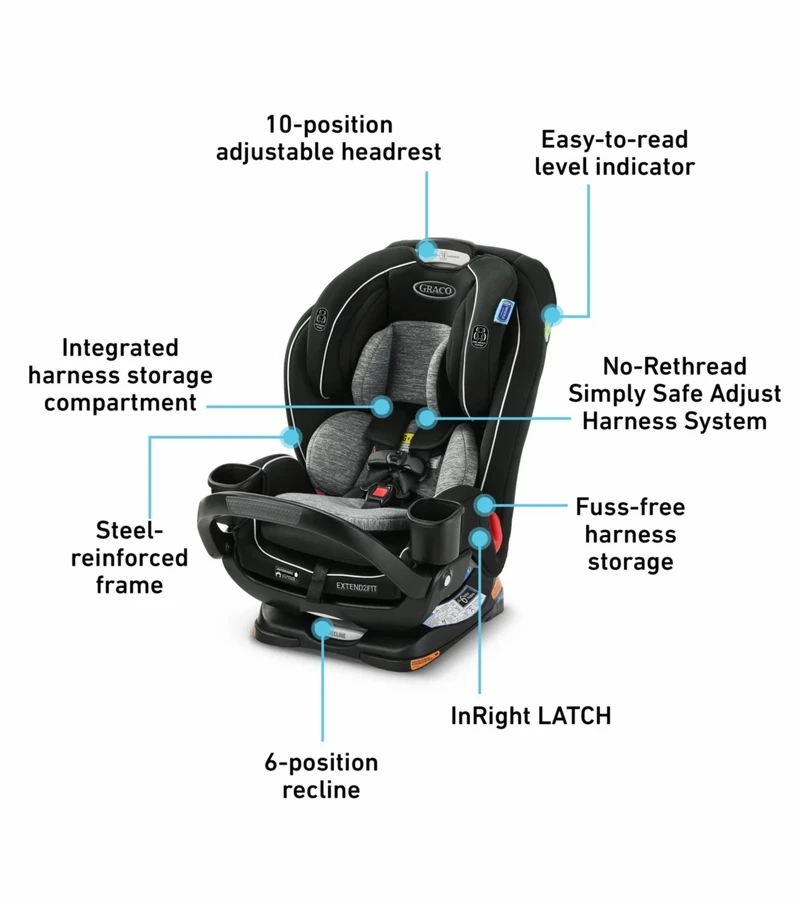 Graco Extend2Fit 3-in-1 Convertible Car Seat With Anti-Rebound Bar - Zane 3 Graco Extend2Fit 3-in-1 Convertible Car Seat With Anti-Rebound Bar - Zane - Image 3