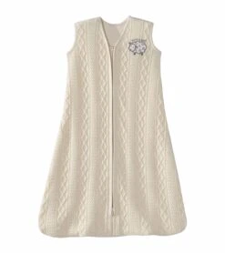 Halo SleepSack 100% Cotton Cable Sweater Knit Wearable Blanket In Cream Lamb - Small