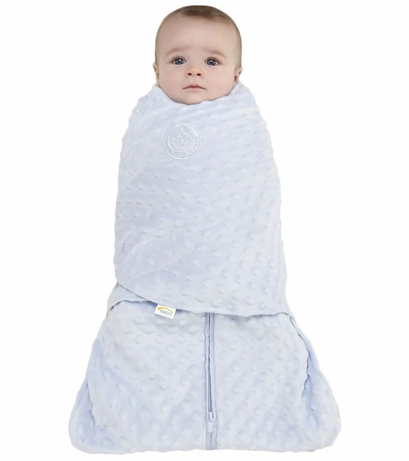 HALO SleepSack Swaddle, Velboa, Blue Plush Dots, Newborn 2 HALO SleepSack Swaddle, Velboa, Blue Plush Dots, Newborn - Image 2
