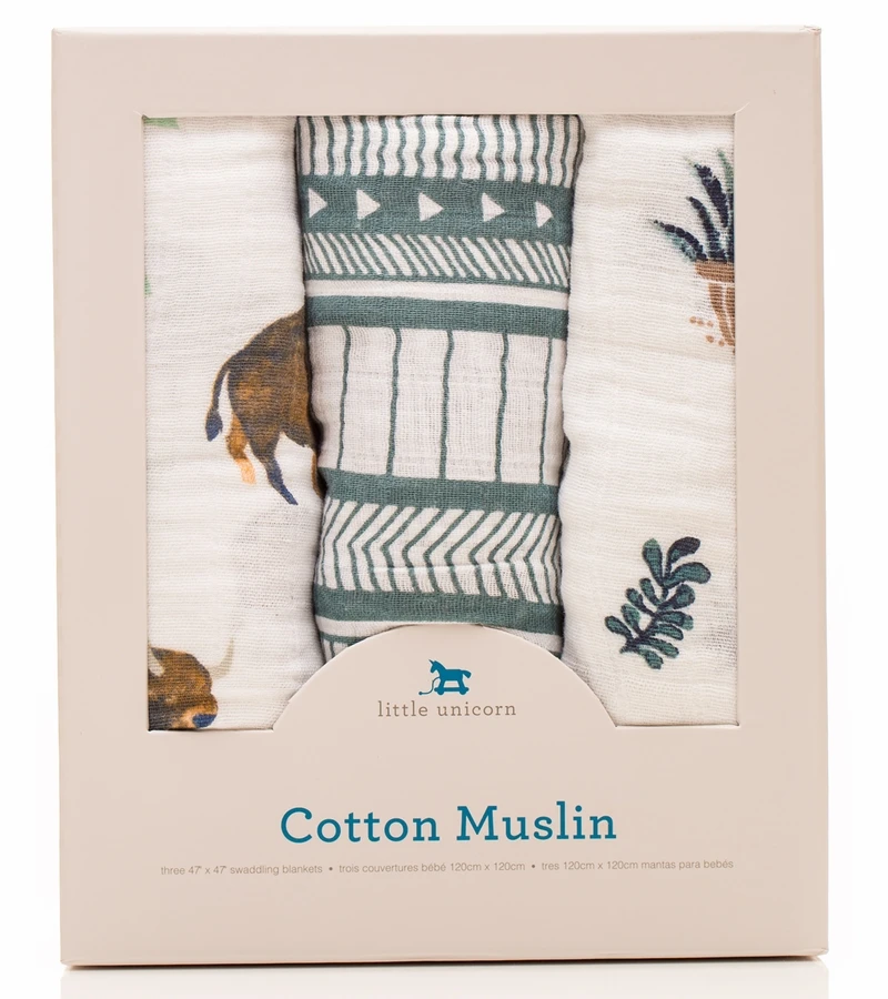 Little Unicorn Cotton Muslin Swaddle 3-Pack - Bison 7 Little Unicorn Cotton Muslin Swaddle 3-Pack - Bison - Image 7