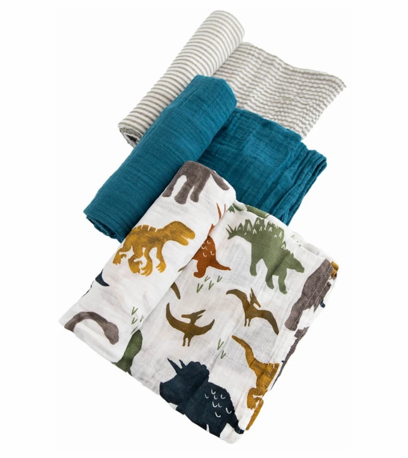 Little Unicorn Cotton Muslin Swaddle 3 Pack - Dino Friends 2 Set 1 Little Unicorn Cotton Muslin Swaddle 3 Pack - Dino Friends 2 Set