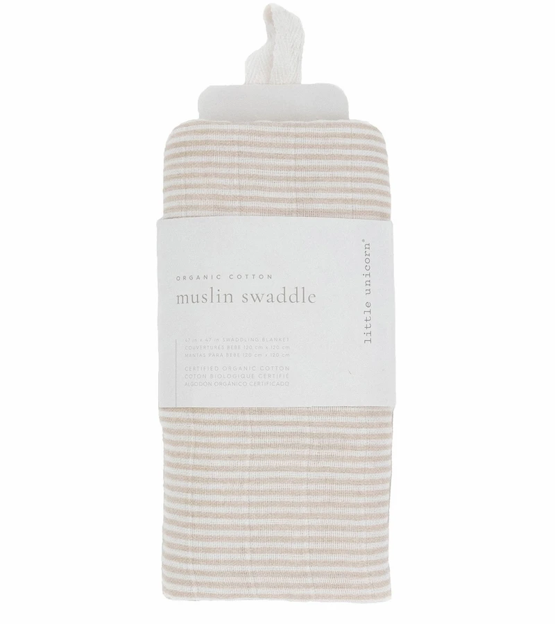 Little Unicorn Organic Cotton Muslin Swaddle Blanket - Sand Stripe 3 Little Unicorn Organic Cotton Muslin Swaddle Blanket - Sand Stripe - Image 3
