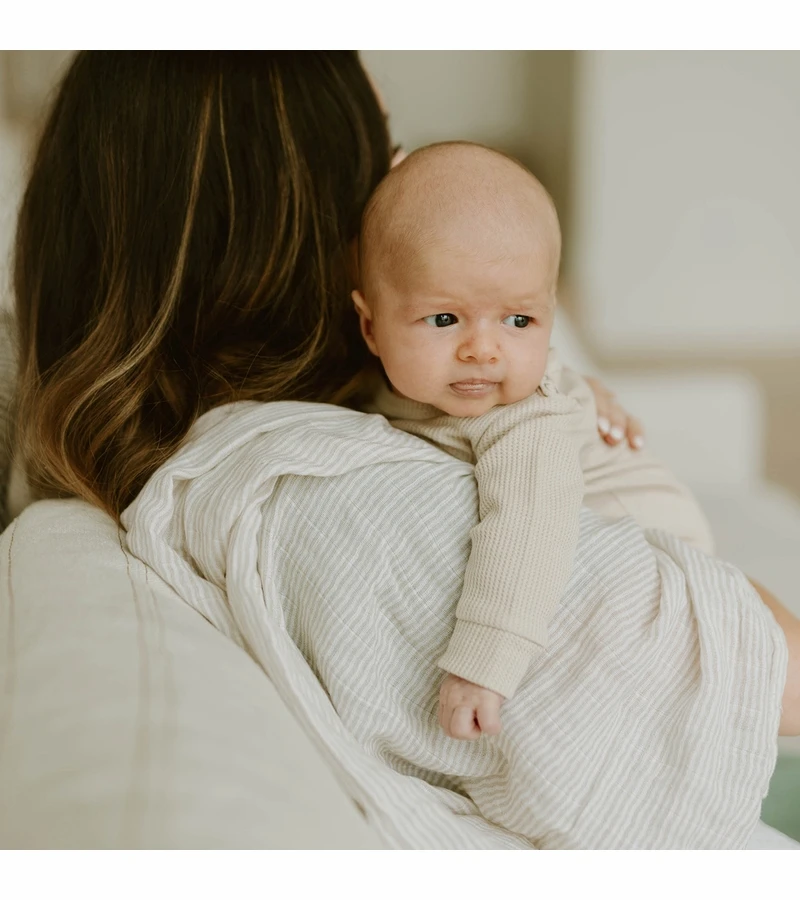 Little Unicorn Organic Cotton Muslin Swaddle Blanket - Sand Stripe 4 Little Unicorn Organic Cotton Muslin Swaddle Blanket - Sand Stripe - Image 4