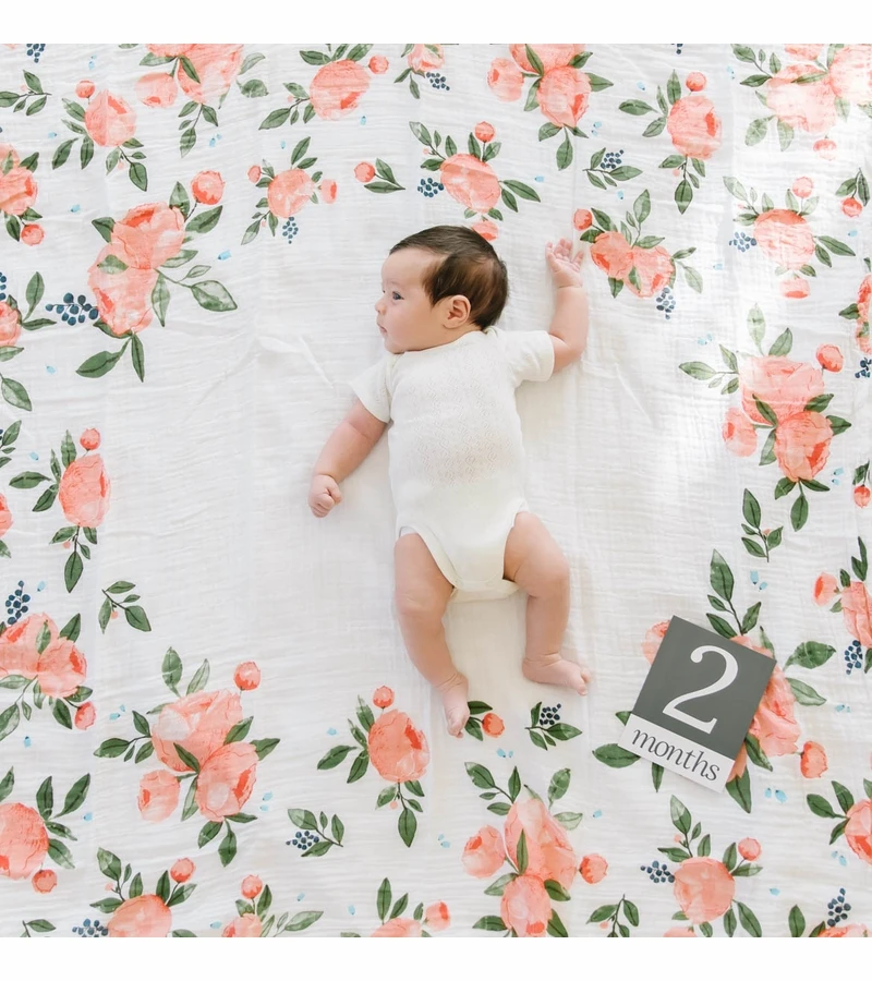 Little Unicorn Photo Blanket - Watercolor Roses 1 Little Unicorn Photo Blanket - Watercolor Roses