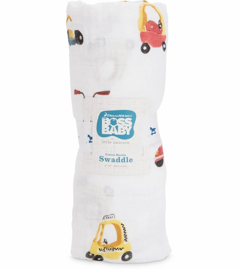 Little Unicorn + The Boss Baby Cotton Muslin Swaddle - Transportation 1 Little Unicorn + The Boss Baby Cotton Muslin Swaddle - Transportation