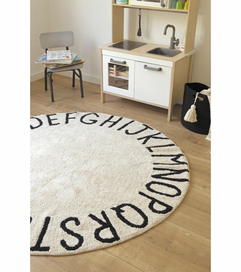 Lorena Canals Round Rug - ABC - Natural/Black (5') 2 Lorena Canals Round Rug - ABC - Natural/Black (5') - Image 2