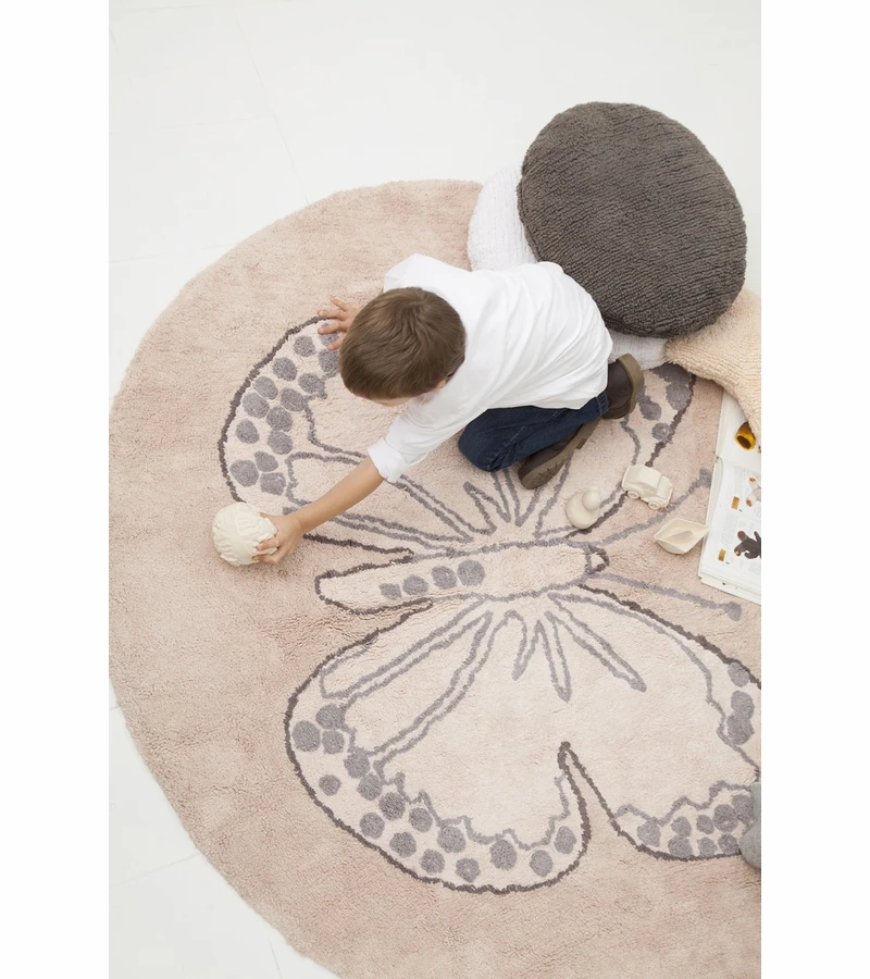 Lorena Canals Round Rug - Butterfly - Vintage Nude (5' 3") 2 Lorena Canals Round Rug - Butterfly - Vintage Nude (5' 3") - Image 2
