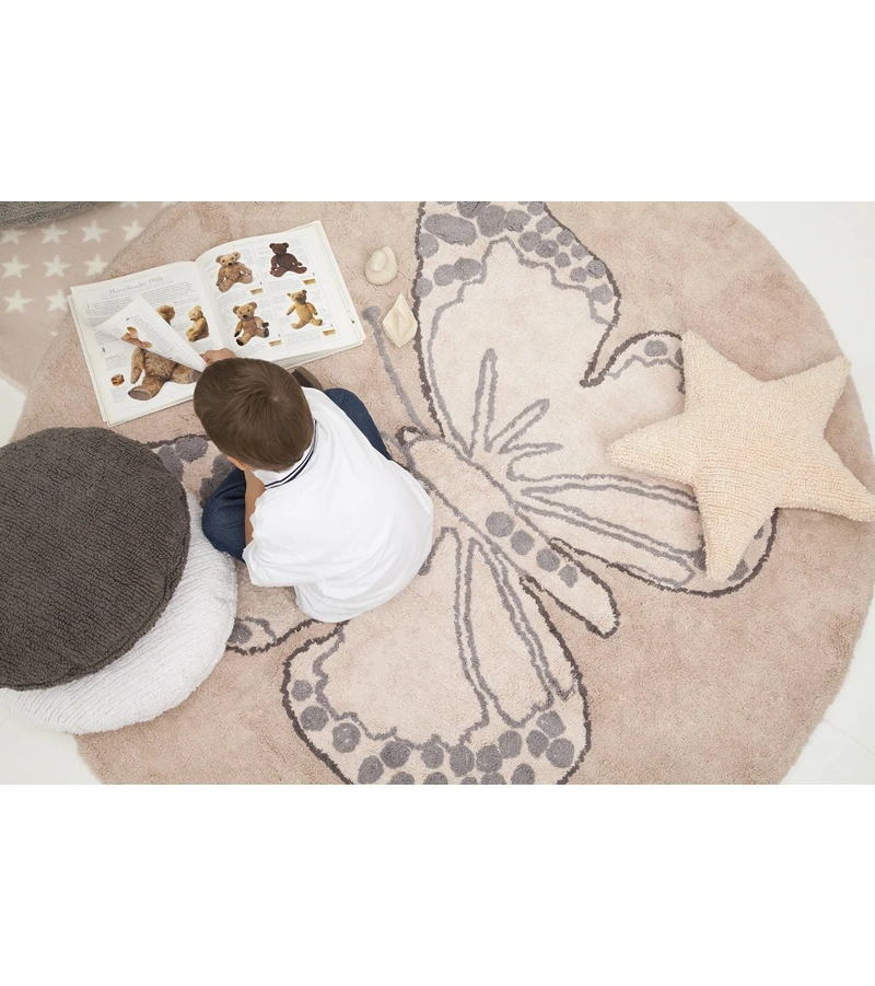 Lorena Canals Round Rug - Butterfly - Vintage Nude (5' 3") 3 Lorena Canals Round Rug - Butterfly - Vintage Nude (5' 3") - Image 3