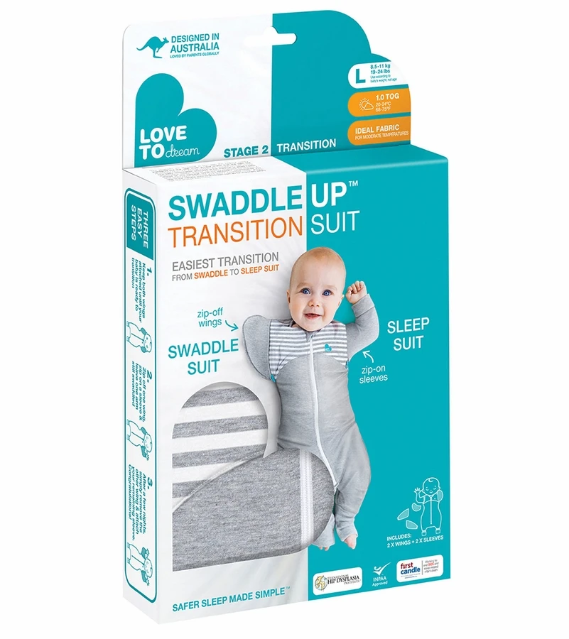 Love To Dream Swaddle UP Transition Suit, 1.0 TOG, Large - Gray 2 Love To Dream Swaddle UP Transition Suit, 1.0 TOG, Large - Gray - Image 2