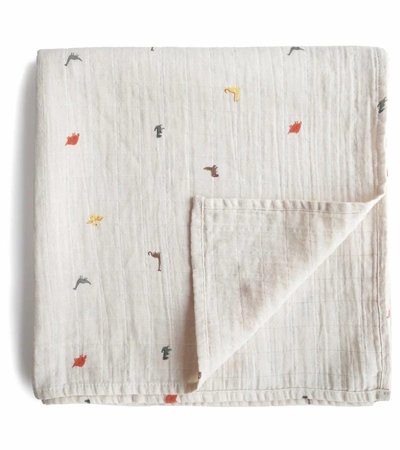 Mushie Organic Cotton Muslin Swaddle Blanket - Dinosaurs 1 Mushie Organic Cotton Muslin Swaddle Blanket - Dinosaurs