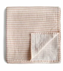 Mushie Organic Cotton Muslin Swaddle Blanket - Natural Stripe