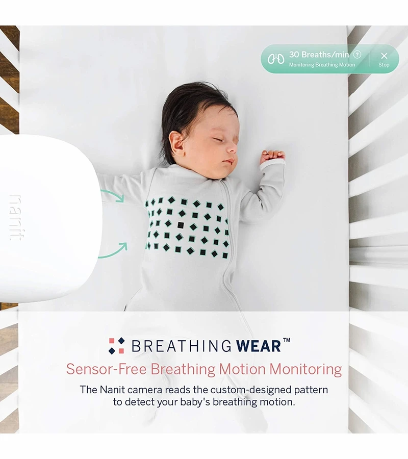 Nanit Breathing Wear Pajamas - 0-3 Months, Pebble Grey 2 Nanit Breathing Wear Pajamas - 0-3 Months, Pebble Grey - Image 2