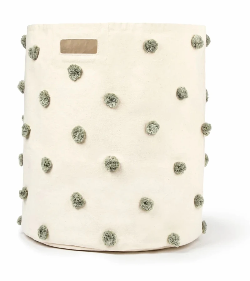 Petit Pehr Pom Pom Basket - Hamper - Sage 1 Petit Pehr Pom Pom Basket - Hamper - Sage