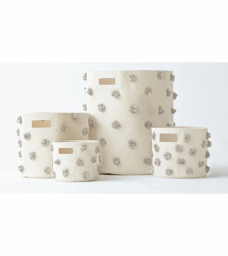 Petit Pehr Pom Pom Basket - Mini - Grey 2 Petit Pehr Pom Pom Basket - Mini - Grey - Image 2