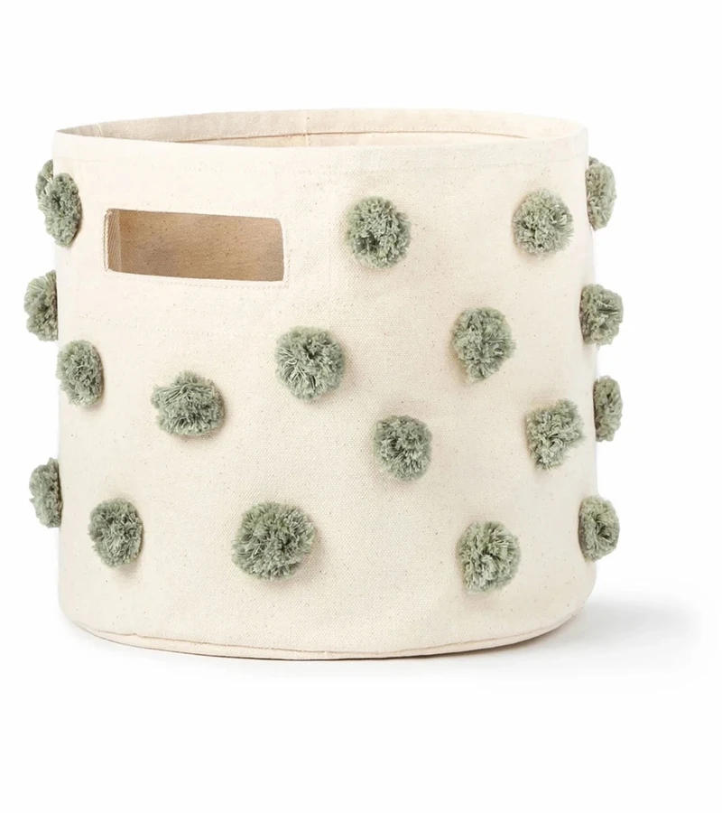 Petit Pehr Pom Pom Basket - Pint - Sage 1 Petit Pehr Pom Pom Basket - Pint - Sage